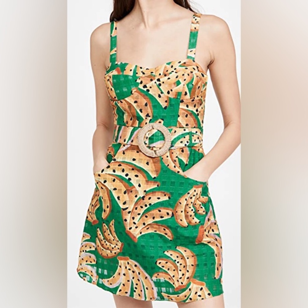 FARM RIO Green Raining Bananas Mini Dress in Perfect Condition